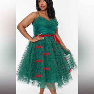 RARE Unique Vintage Holiday Christmas Green Red Bow Cupcake Dress 3X